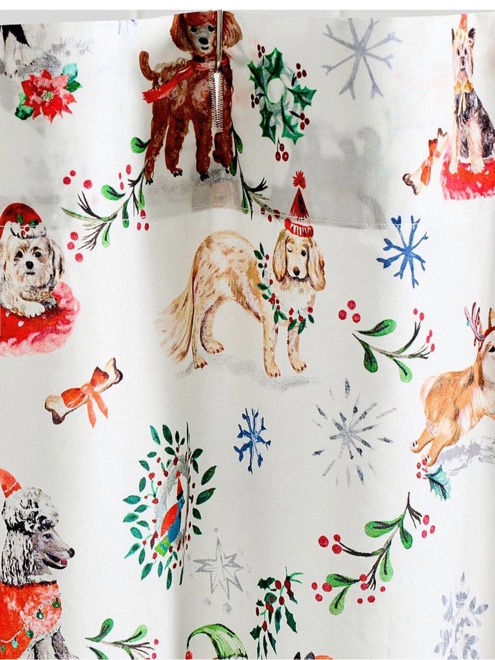 Pottery Barn Christmas Dogs Shower Curtain 72x72” Square Vintage Retro Vibe - Picture 3 of 4